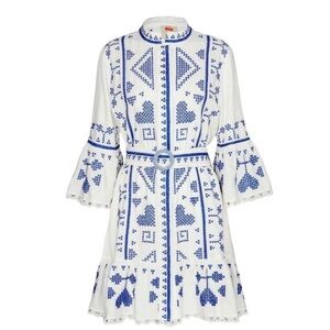 NWT Farm Rio Blue & Whitee heart cross stitch dress Sz XL